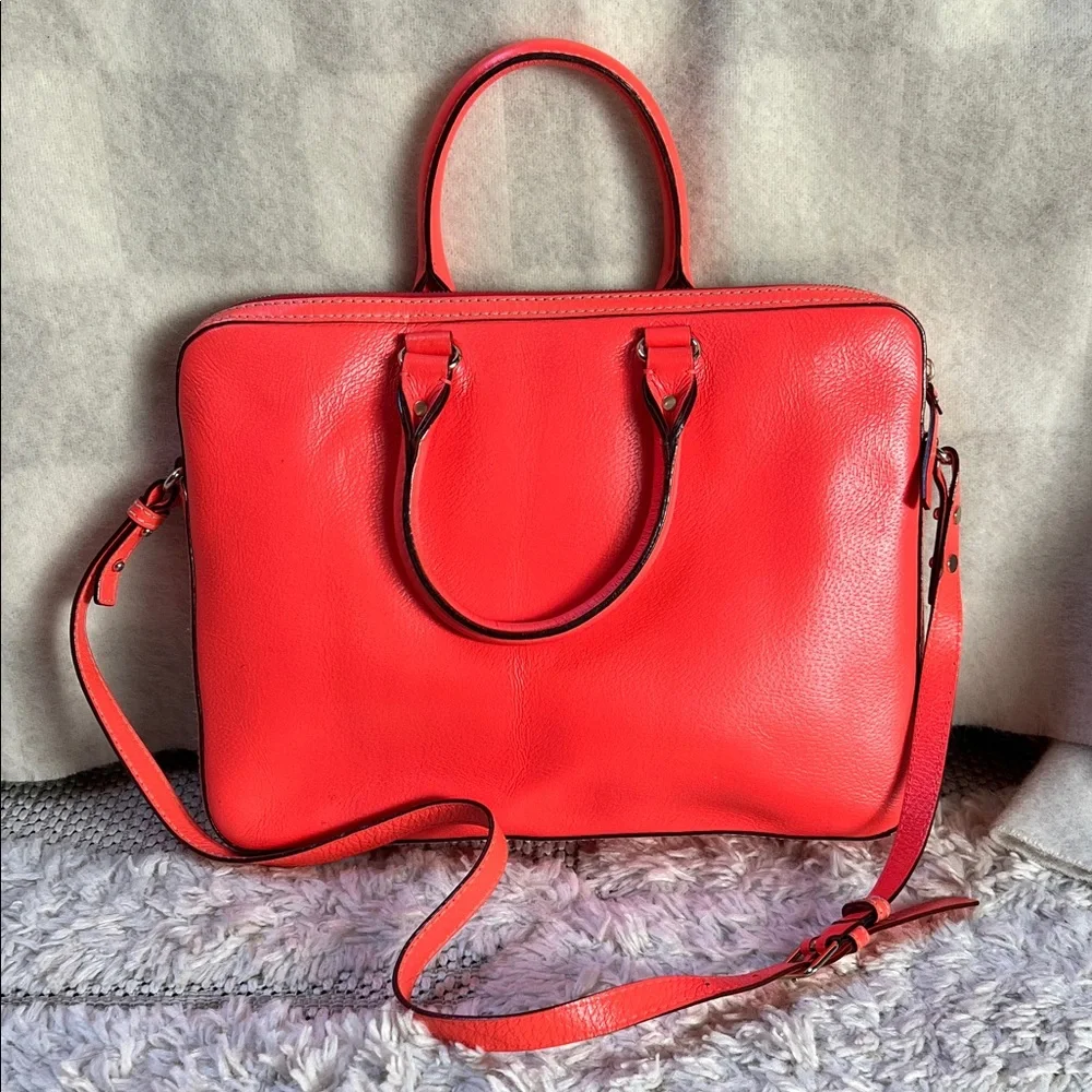 Kate Spade Coral Leather Satchel Laptop Work Bag w/ Crossbody Strap